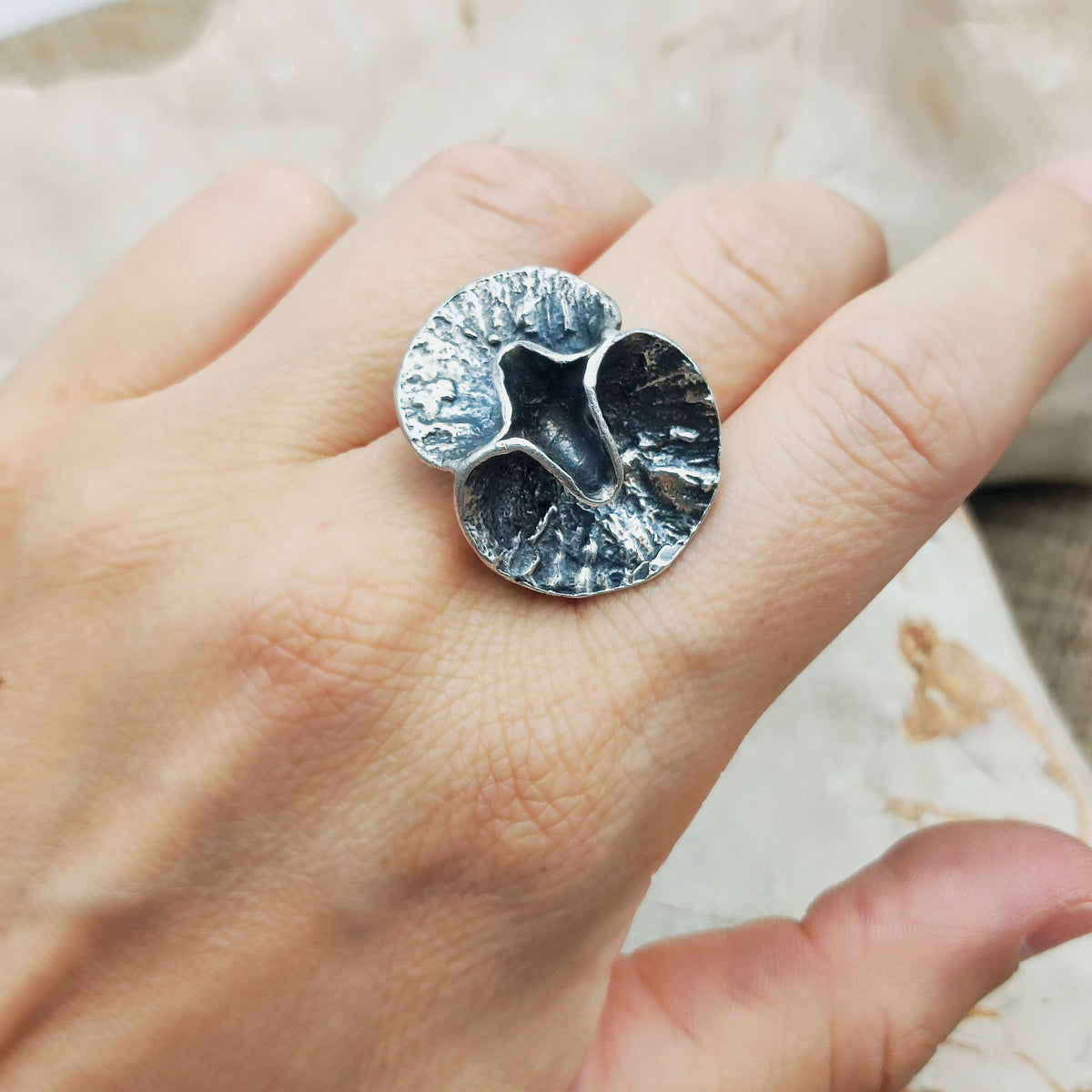 Vintage Theresia Hvorslev Sterling Silver Water Lily Ring, 1976