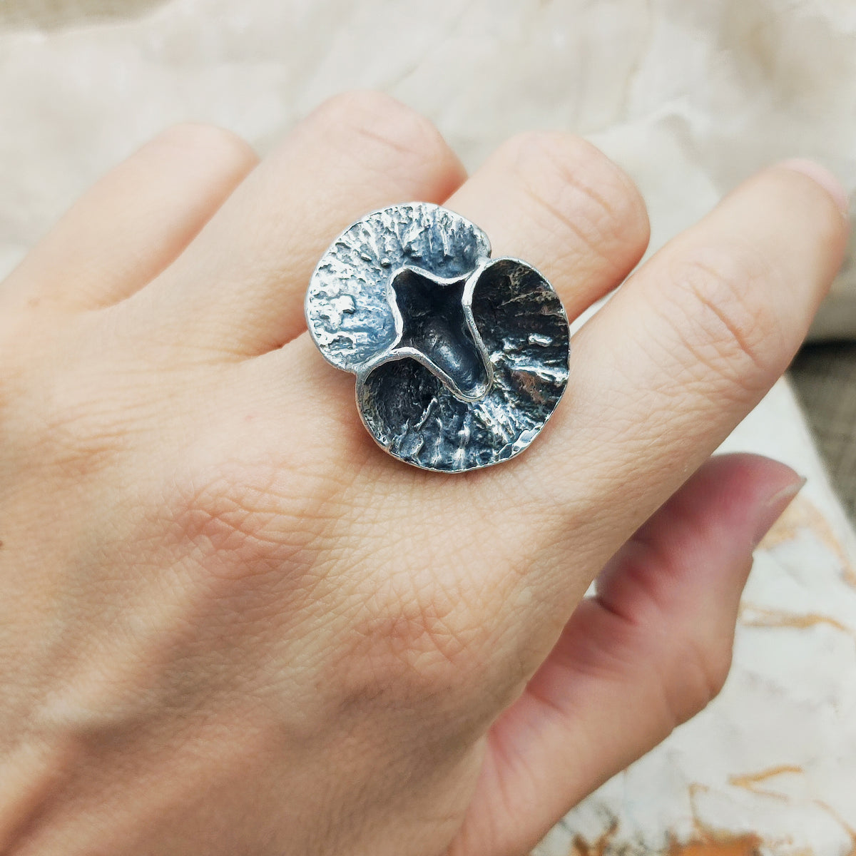 Vintage Theresia Hvorslev Sterling Silver Water Lily Ring, 1976
