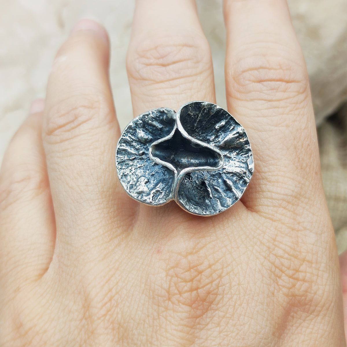 Vintage Theresia Hvorslev Sterling Silver Water Lily Ring, 1976