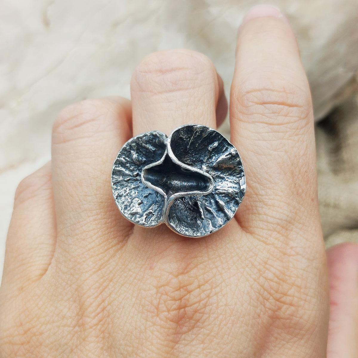 Vintage Theresia Hvorslev Sterling Silver Water Lily Ring, 1976
