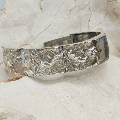 Brutalist Sterling Silver Bracelet Watch by Matti J. Hyvärinen for Sirokoru 1975