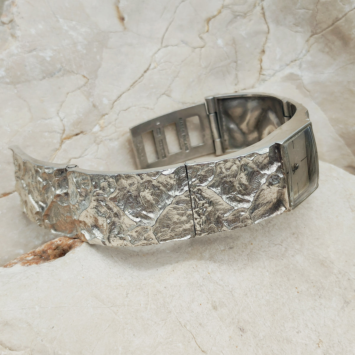 Brutalist Sterling Silver Bracelet Watch by Matti J. Hyvärinen for Sirokoru 1975