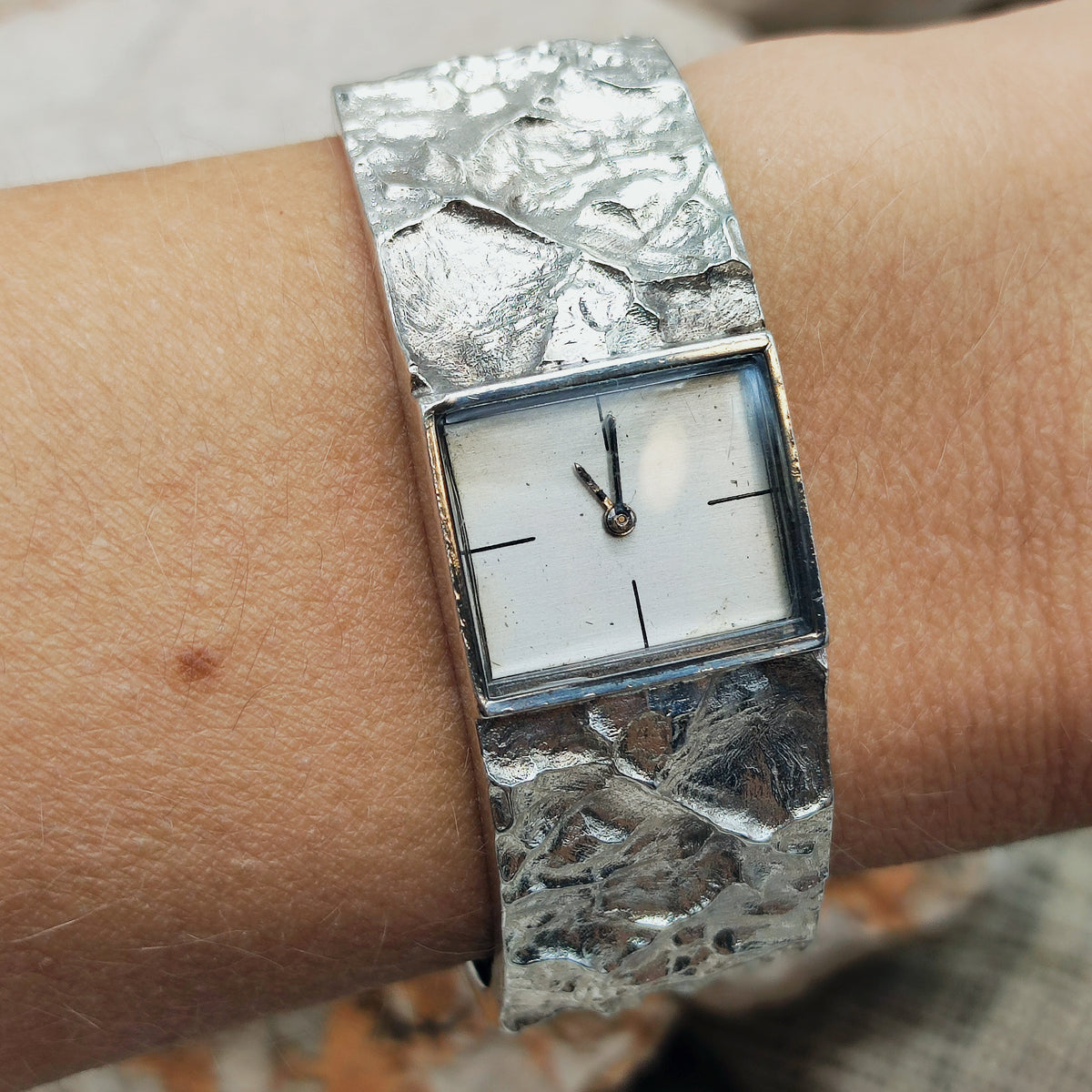 Brutalist Sterling Silver Bracelet Watch by Matti J. Hyvärinen for Sirokoru 1975