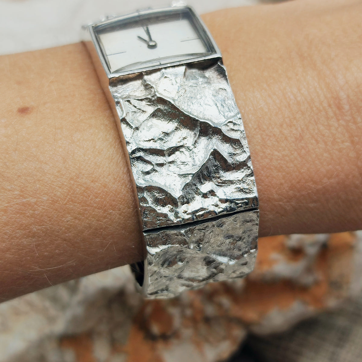 Brutalist Sterling Silver Bracelet Watch by Matti J. Hyvärinen for Sirokoru 1975