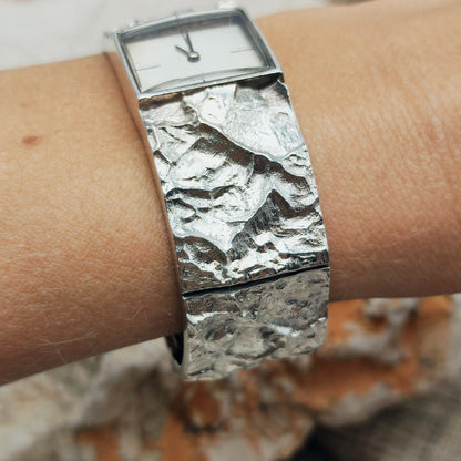 Brutalist Sterling Silver Bracelet Watch by Matti J. Hyvärinen for Sirokoru 1975