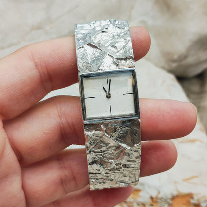 Brutalist Sterling Silver Bracelet Watch by Matti J. Hyvärinen for Sirokoru 1975