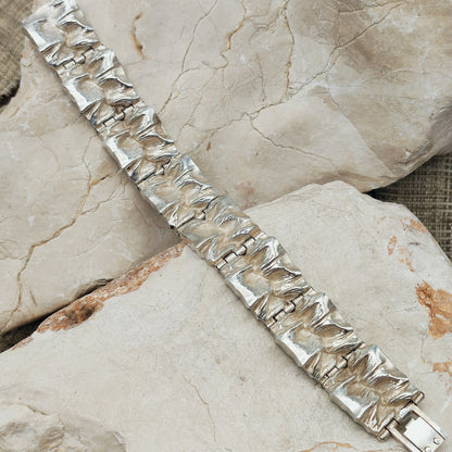 Textured Sterling Silver Panel Bracelet by Matti J. Hyvärinen for Sirokoru 1972