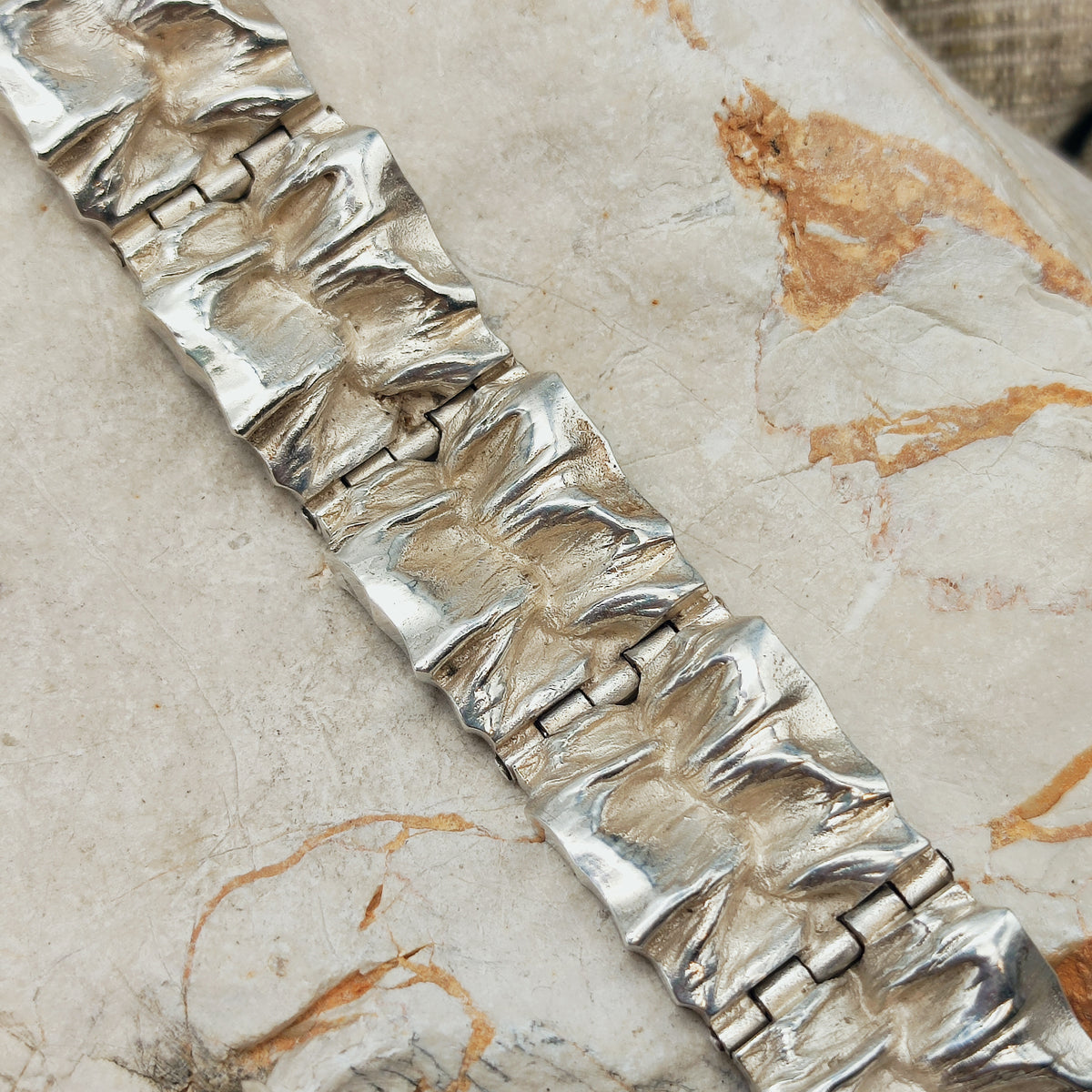 Textured Sterling Silver Panel Bracelet by Matti J. Hyvärinen for Sirokoru 1972