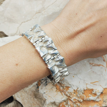 Textured Sterling Silver Panel Bracelet by Matti J. Hyvärinen for Sirokoru 1972