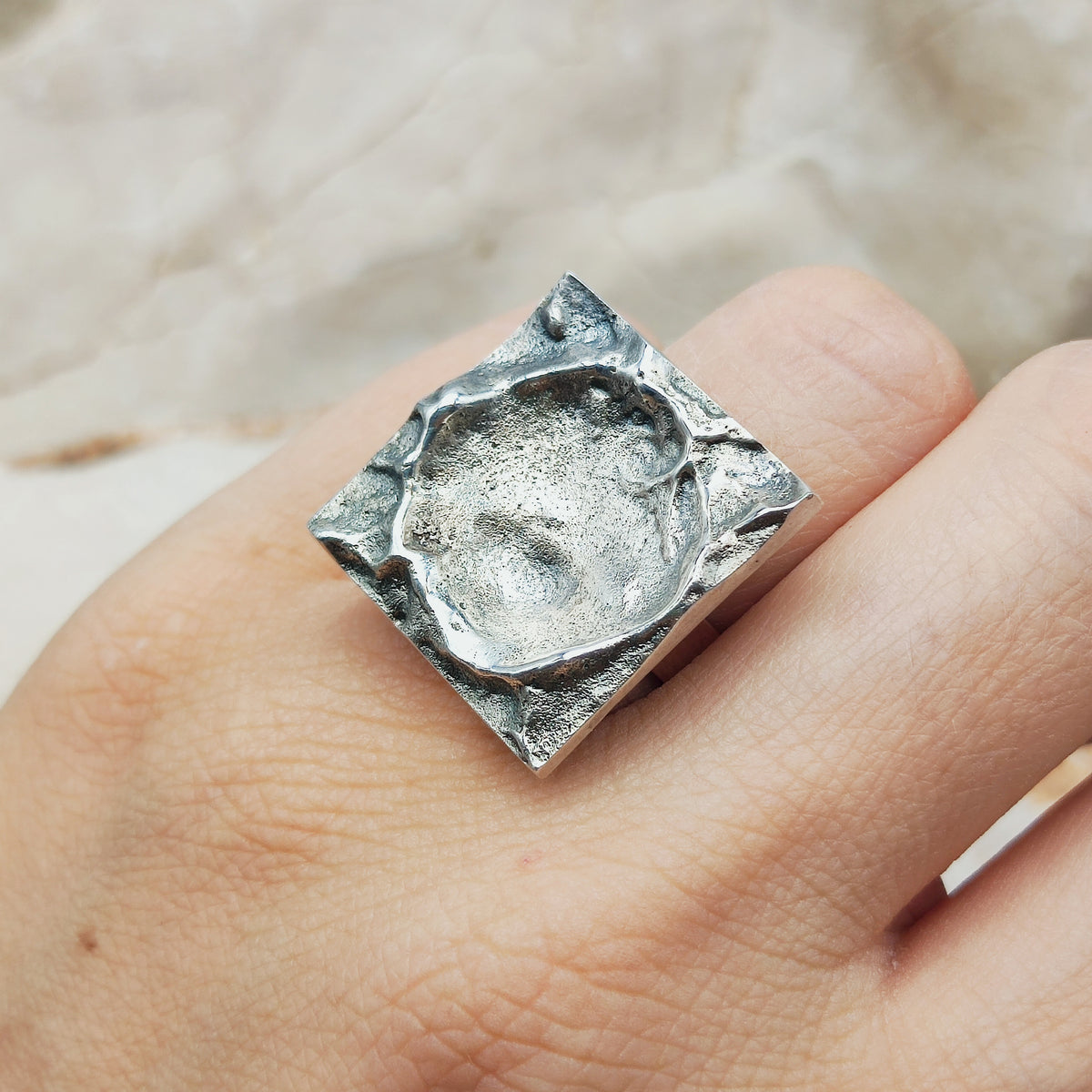 Lunar-Inspired Sterling Silver Statement Ring by Matti J. Hyvärinen for Sirokoru 1970