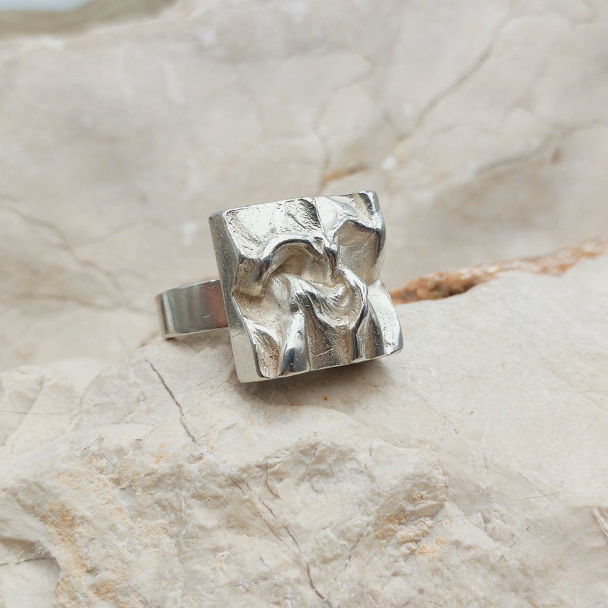 Sculptural Adjustable Silver Ring by Matti J. Hyvärinen for Sirokoru 1976