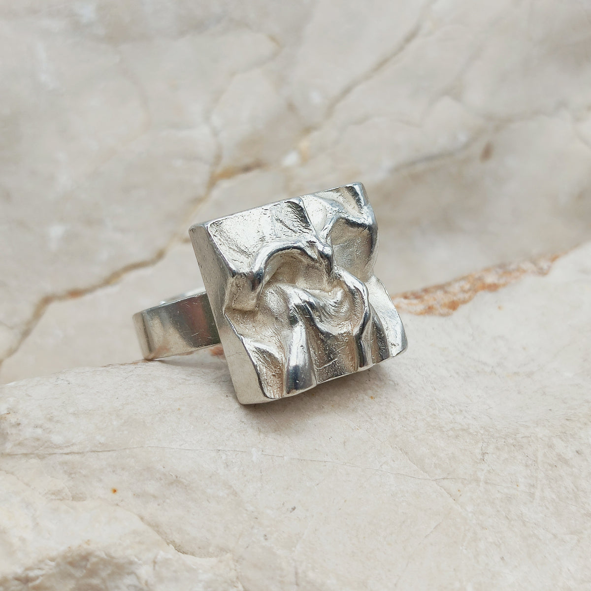 Sculptural Adjustable Silver Ring by Matti J. Hyvärinen for Sirokoru 1976