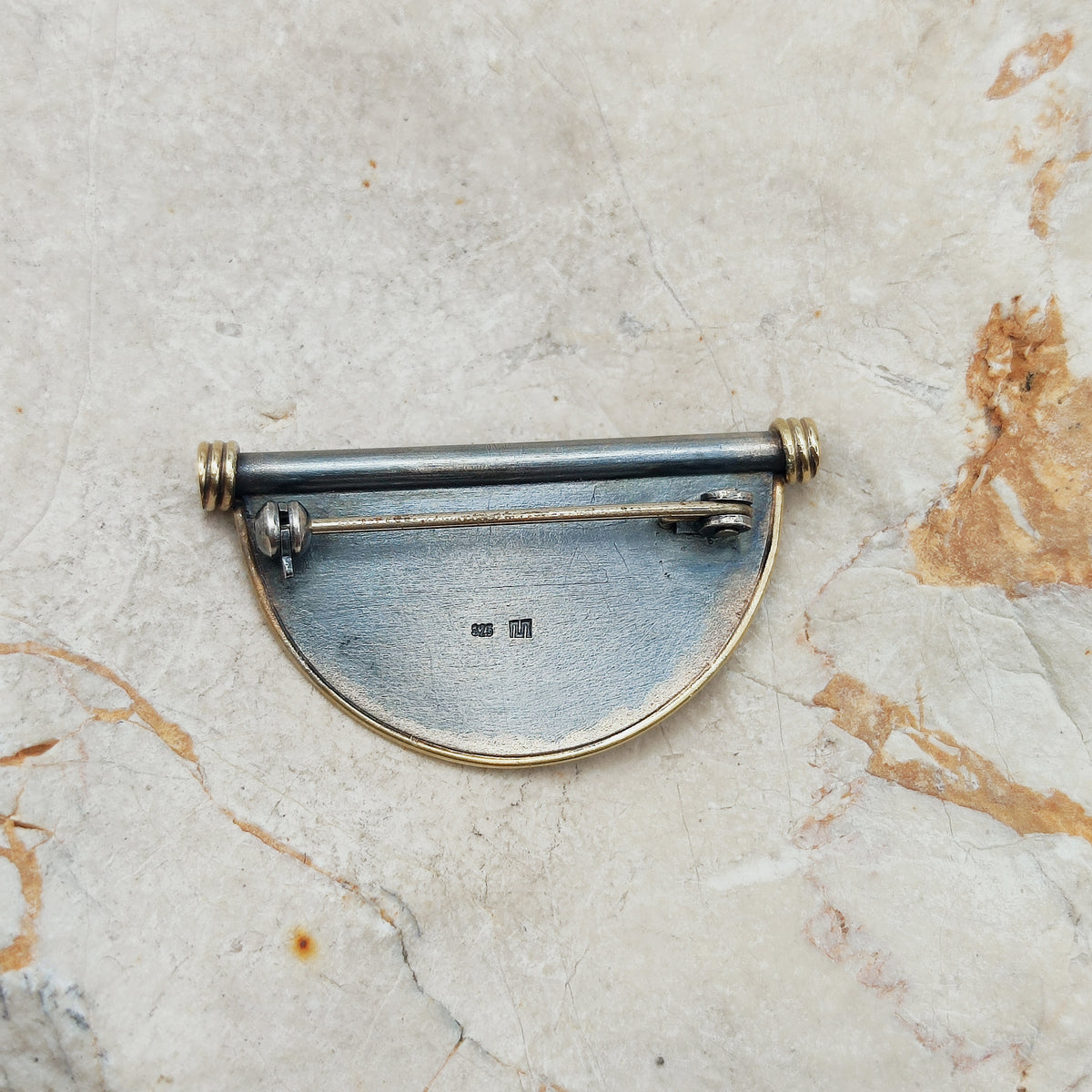 Geometric Oxidised Silver, 14ct Gold & Opal Brooch