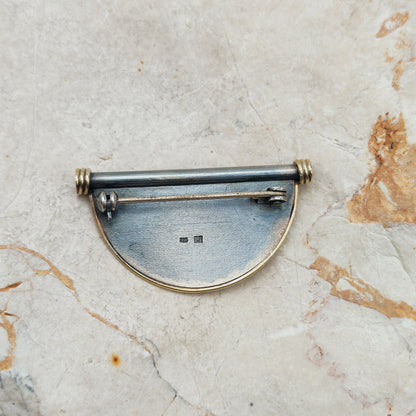 Geometric Oxidised Silver, 14ct Gold & Opal Brooch