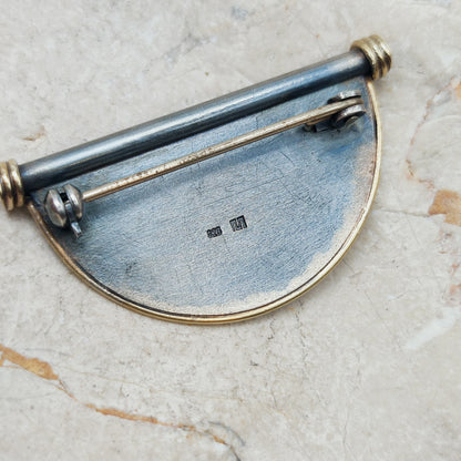 Geometric Oxidised Silver, 14ct Gold & Opal Brooch