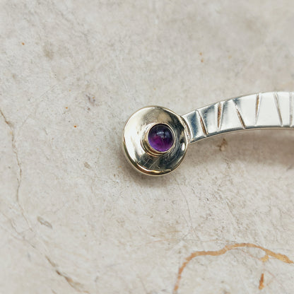 Abstract Sterling Silver & 14ct Gold Gemstone Brooch