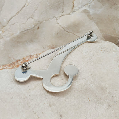 Abstract Sterling Silver & 14ct Gold Gemstone Brooch