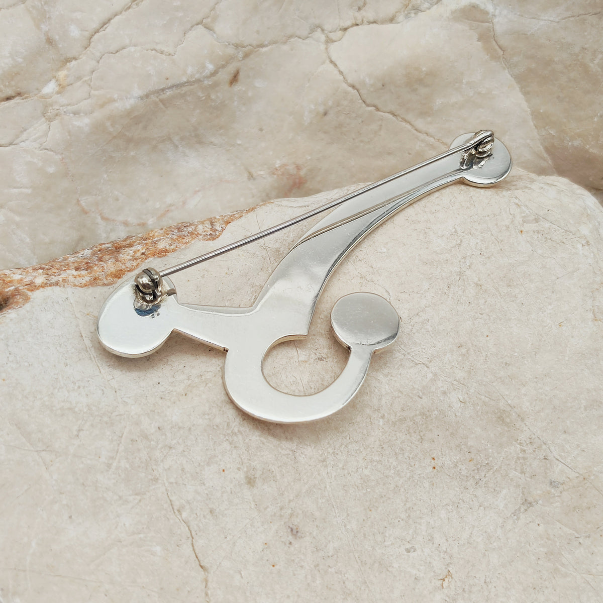 Abstract Sterling Silver & 14ct Gold Gemstone Brooch