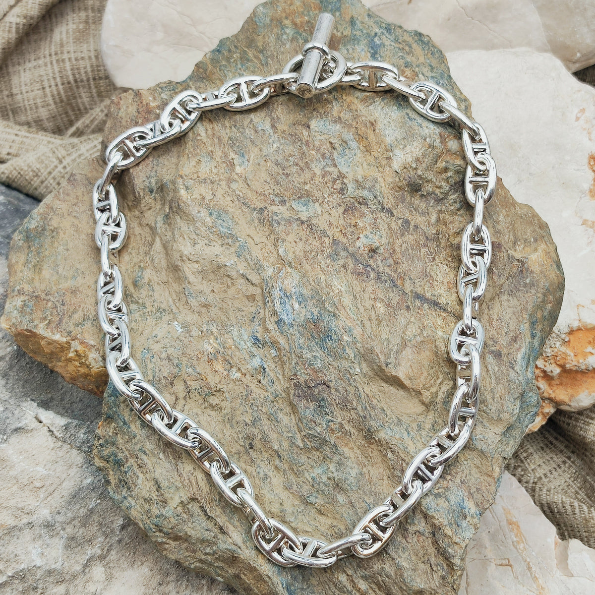 Hermès Chaîne d’Ancre MM-ketting in sterling zilver met middelgrote ankerschakels en een staafsluiting