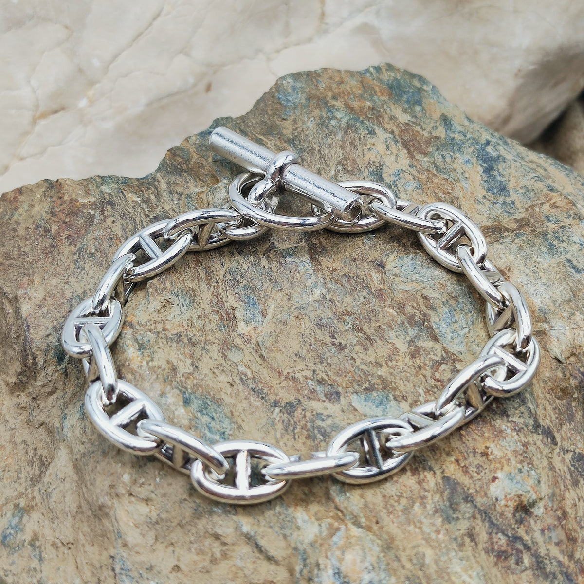 Vintage Hermès Chaîne d’Ancre PM-armband in sterling zilver met 18 marineschakels en staafsluiting