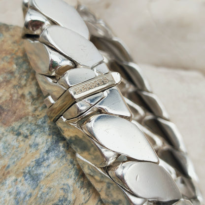 Vintage Hermès Fersen Sterling Silver Bracelet with 18ct White Gold Clasp
