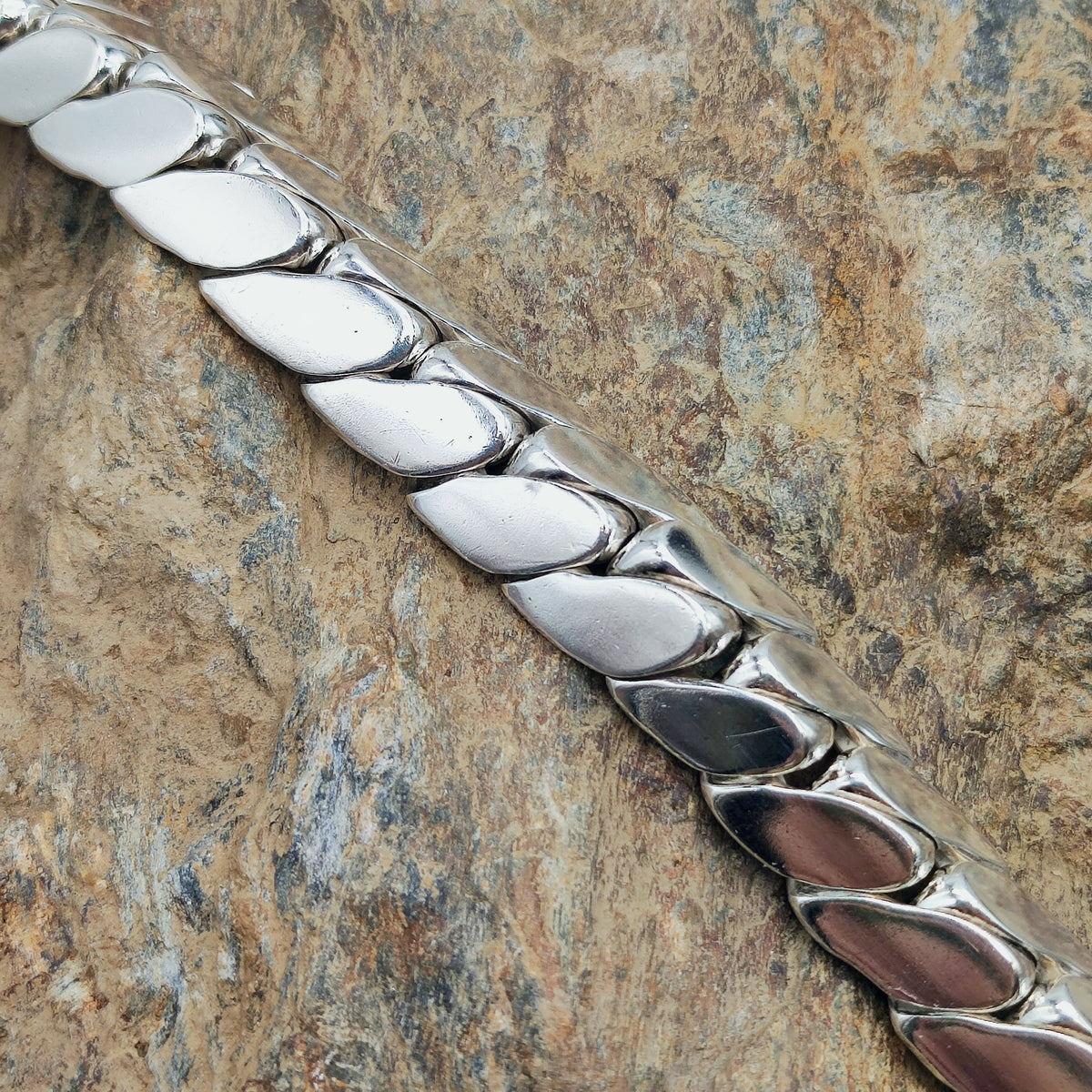 Vintage Hermès Fersen Sterling Silver Bracelet with 18ct White Gold Clasp