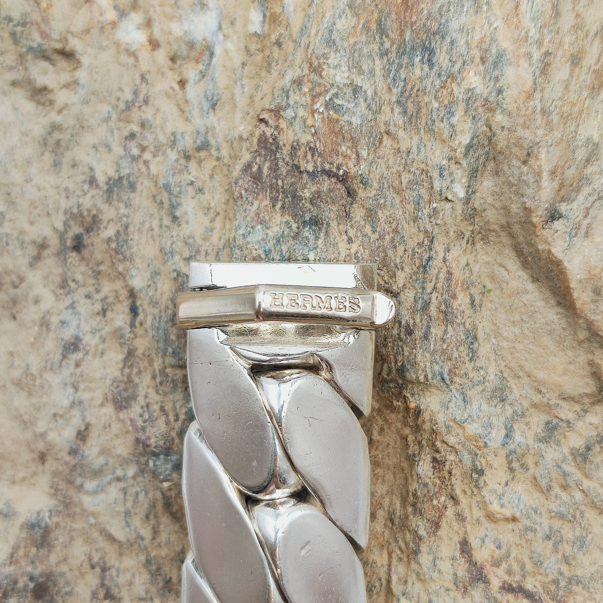 Vintage Hermès Fersen Sterling Silver Bracelet with 18ct White Gold Clasp