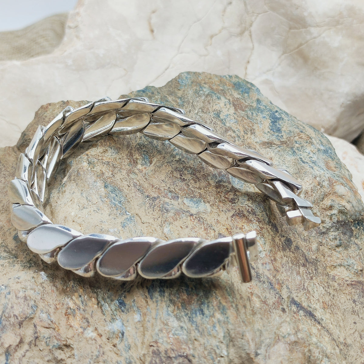 Vintage Hermès Fersen Sterling Silver Bracelet with 18ct White Gold Clasp