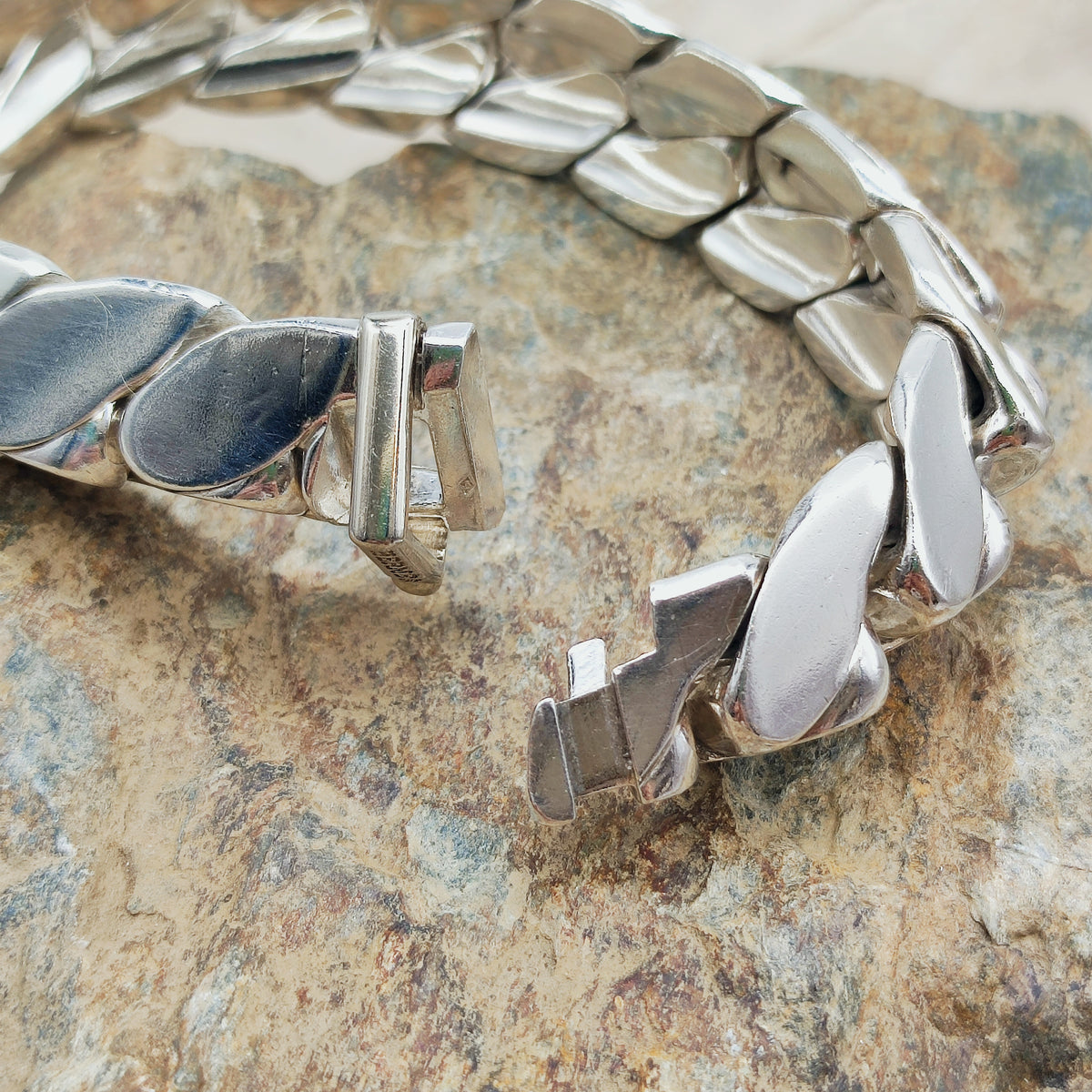 Vintage Hermès Fersen Sterling Silver Bracelet with 18ct White Gold Clasp