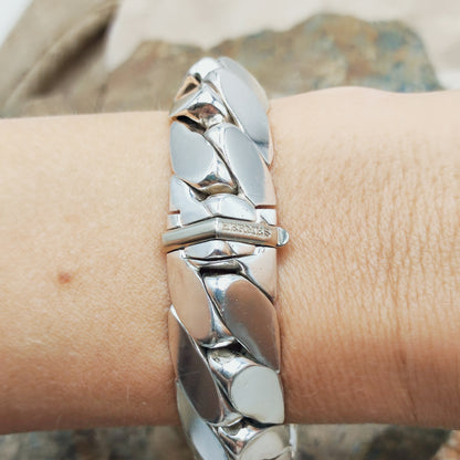 Vintage Hermès Fersen Sterling Silver Bracelet with 18ct White Gold Clasp