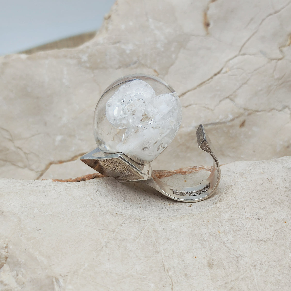 Vintage Petrified Lake Silver & Acrylic Ring by Björn Weckström for Lapponia 1971