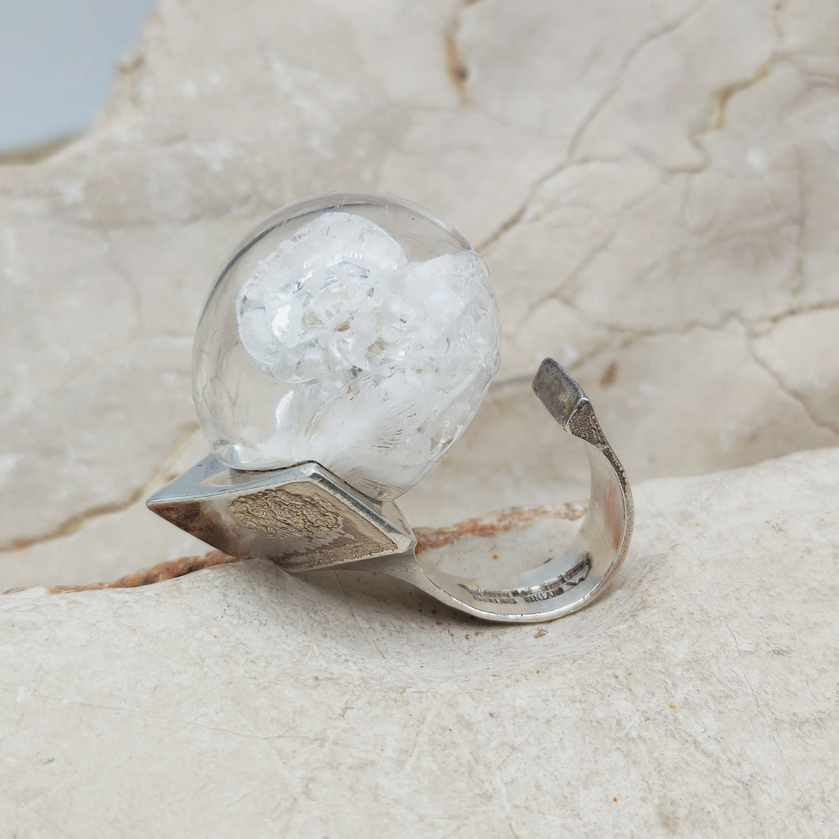 Vintage Petrified Lake Silver & Acrylic Ring by Björn Weckström for Lapponia 1971