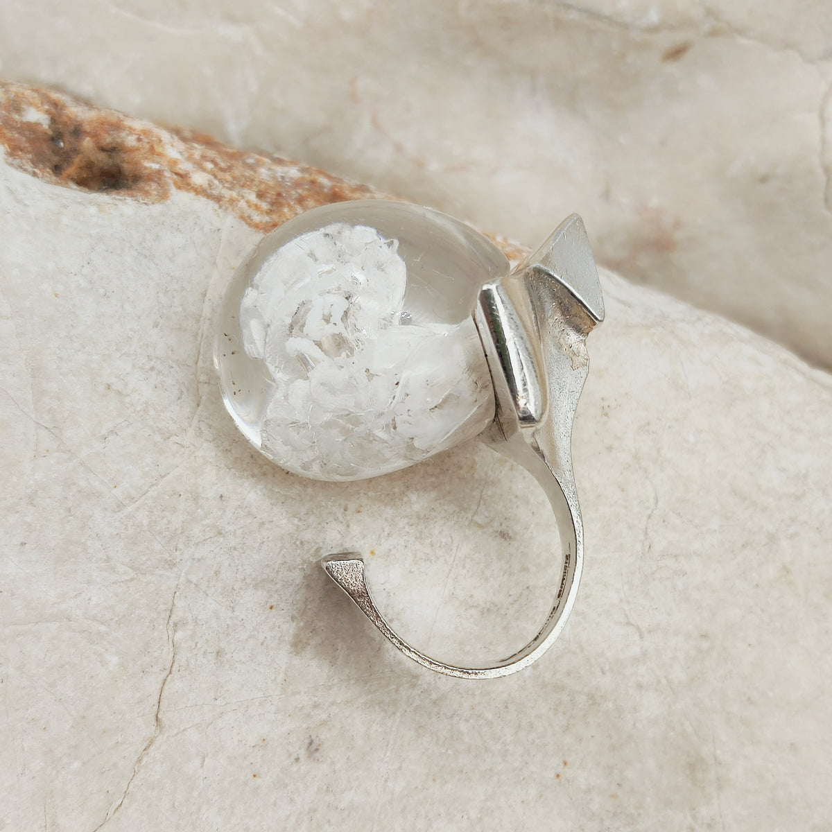 Vintage Petrified Lake Silver & Acrylic Ring by Björn Weckström for Lapponia 1971