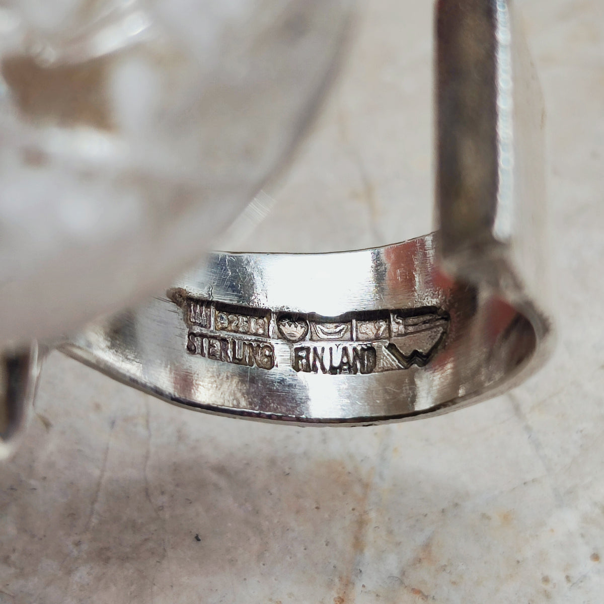 Vintage Petrified Lake Silver & Acrylic Ring by Björn Weckström for Lapponia 1971