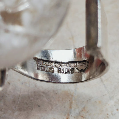 Vintage Petrified Lake Silver & Acrylic Ring by Björn Weckström for Lapponia 1971