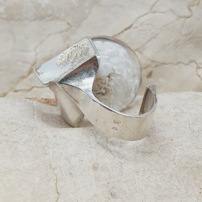 Vintage Petrified Lake Silver & Acrylic Ring by Björn Weckström for Lapponia 1971