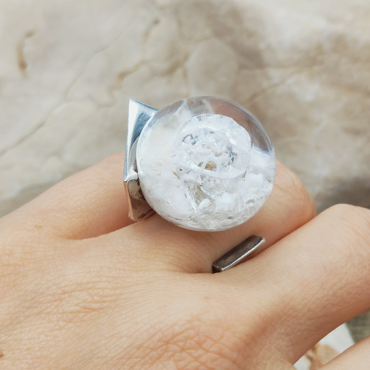 Vintage Petrified Lake Silver & Acrylic Ring by Björn Weckström for Lapponia 1971