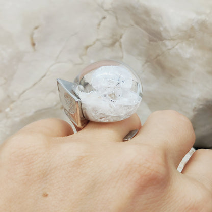 Vintage Petrified Lake Silver & Acrylic Ring by Björn Weckström for Lapponia 1971