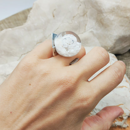 Vintage Petrified Lake Silver & Acrylic Ring by Björn Weckström for Lapponia 1971