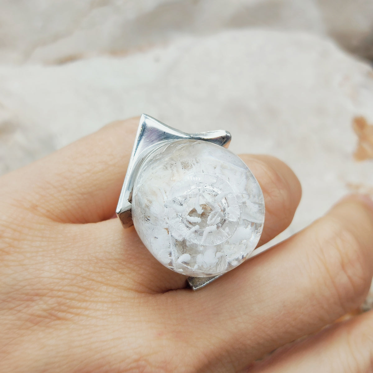 Vintage Petrified Lake Silver & Acrylic Ring by Björn Weckström for Lapponia 1971