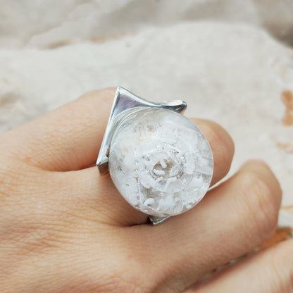 Vintage Petrified Lake Silver & Acrylic Ring by Björn Weckström for Lapponia 1971