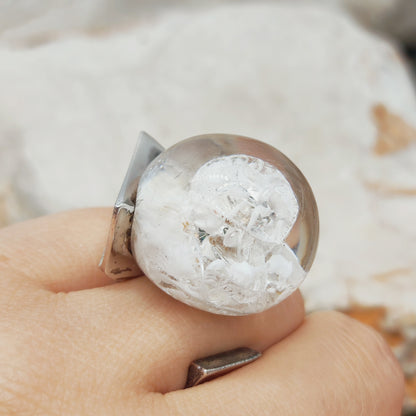 Vintage Petrified Lake Silver & Acrylic Ring by Björn Weckström for Lapponia 1971