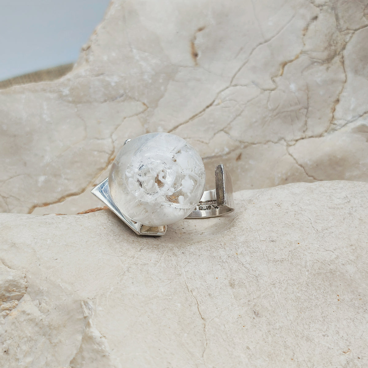 Vintage Petrified Lake Silver & Acrylic Ring by Björn Weckström for Lapponia 1971