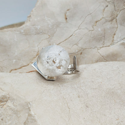 Vintage Petrified Lake Silver & Acrylic Ring by Björn Weckström for Lapponia 1971