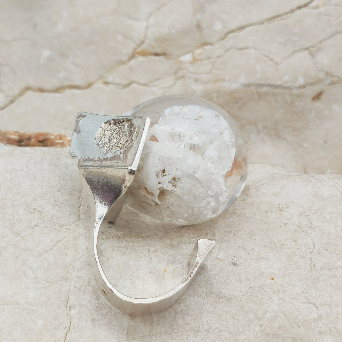 Vintage Petrified Lake Silver & Acrylic Ring by Björn Weckström for Lapponia 1971