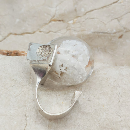 Vintage Petrified Lake Silver & Acrylic Ring by Björn Weckström for Lapponia 1971