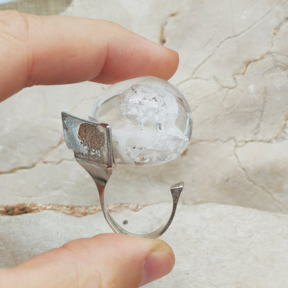 Vintage Petrified Lake Silver & Acrylic Ring by Björn Weckström for Lapponia 1971