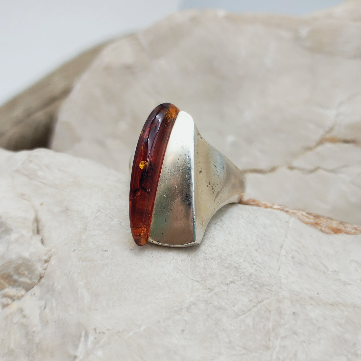 Lapponia Descriptive Silver and Amber Ring by Poul Havgaard 2002