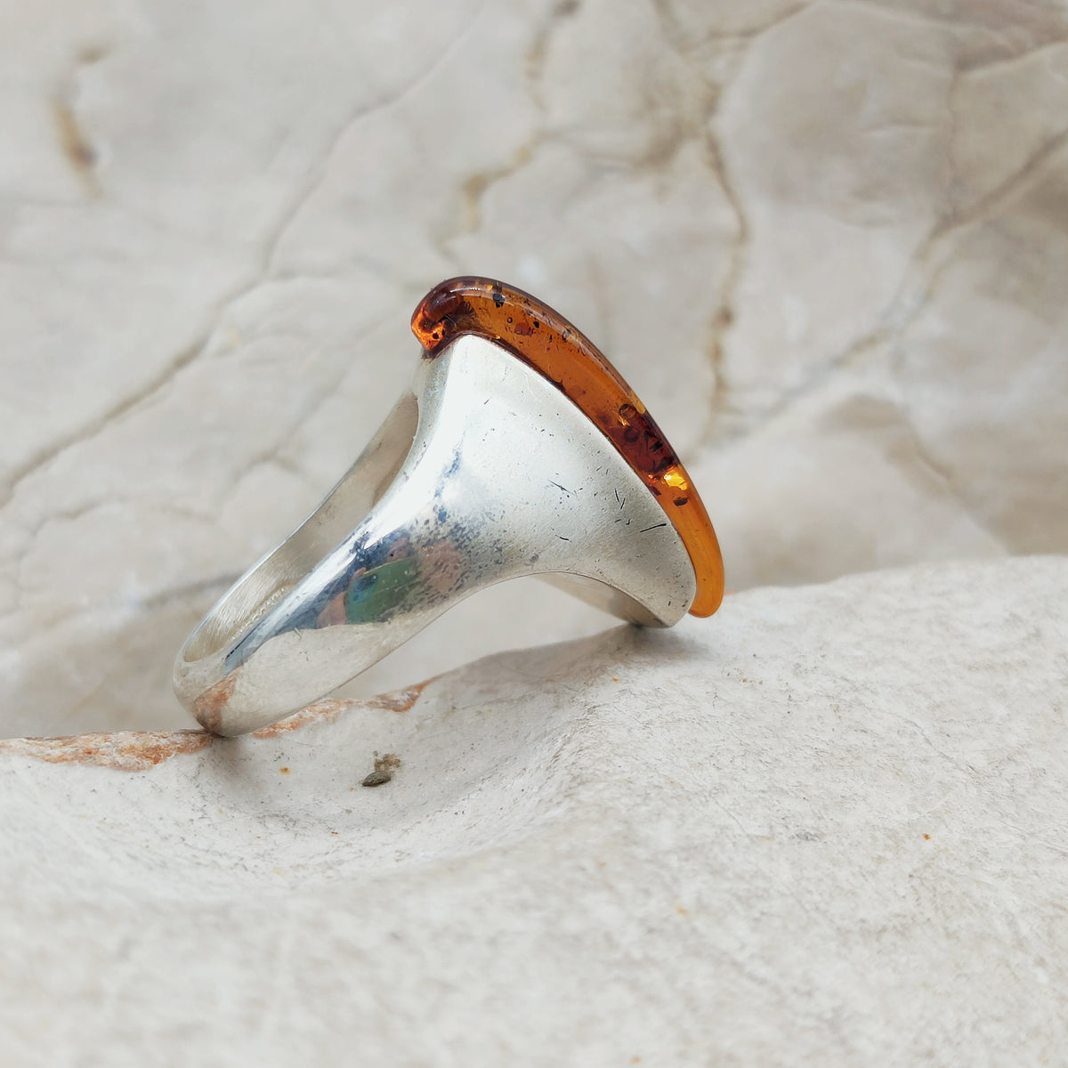 Lapponia Descriptive Silver and Amber Ring by Poul Havgaard 2002
