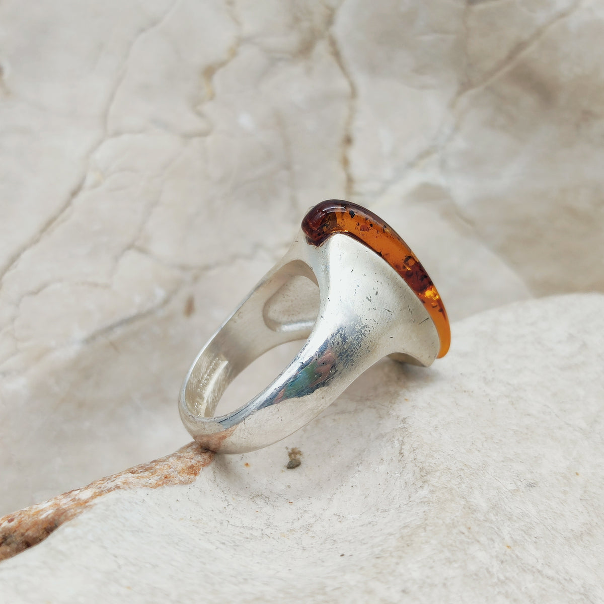 Lapponia Descriptive Silver and Amber Ring by Poul Havgaard 2002